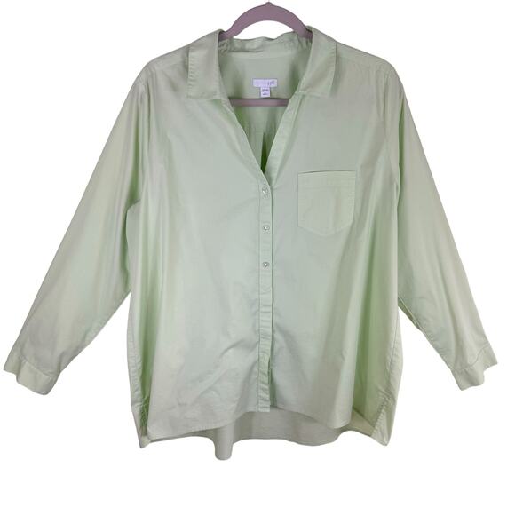 J. Jill Light Lime Green Collared Long Sleeve Button Up Cotton Blend Shirt Sz L - Picture 1 of 9